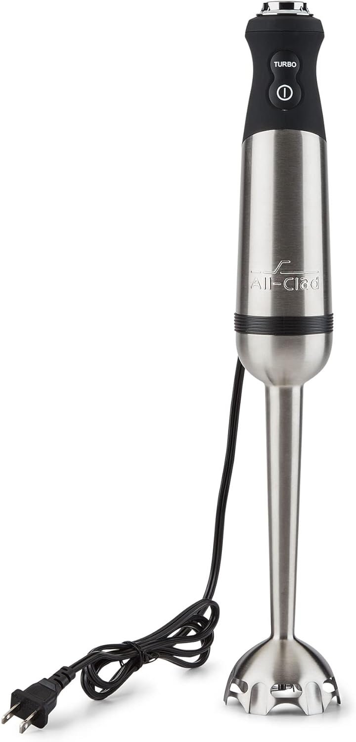 All-Clad Electrics Stainless Steel Immersion Blender 2 Piece Turbo Function 600 Watts Detachable, Variable Speed Control, Hand Blander, 9-1/4-inch