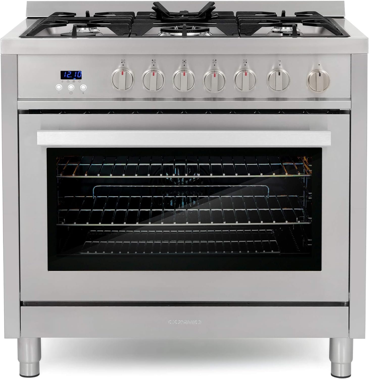 COSMO COS-965AGFC 36 in. Gas Range with 5 Burner Cooktop, 3.8 cu. ft. Capacity Rapid Convection Oven with 5 Functions, Heavy Duty Cast Iron Grates in Stainless Steel