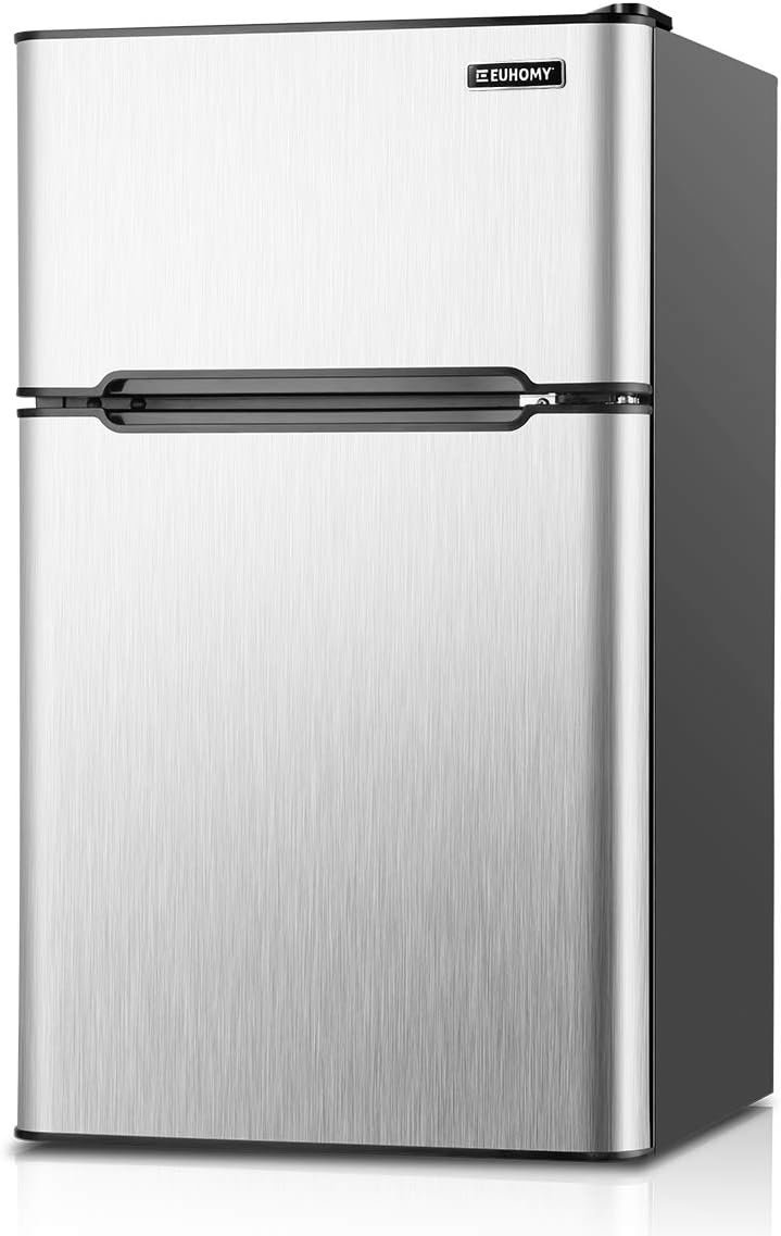 EUHOMY Mini Fridge with Freezer, 3.2 Cu.Ft Mini Refrigerator fridge, 2 door For Bedroom/Dorm/Office/Apartment - Food Storage or Cooling drinks(Silver).