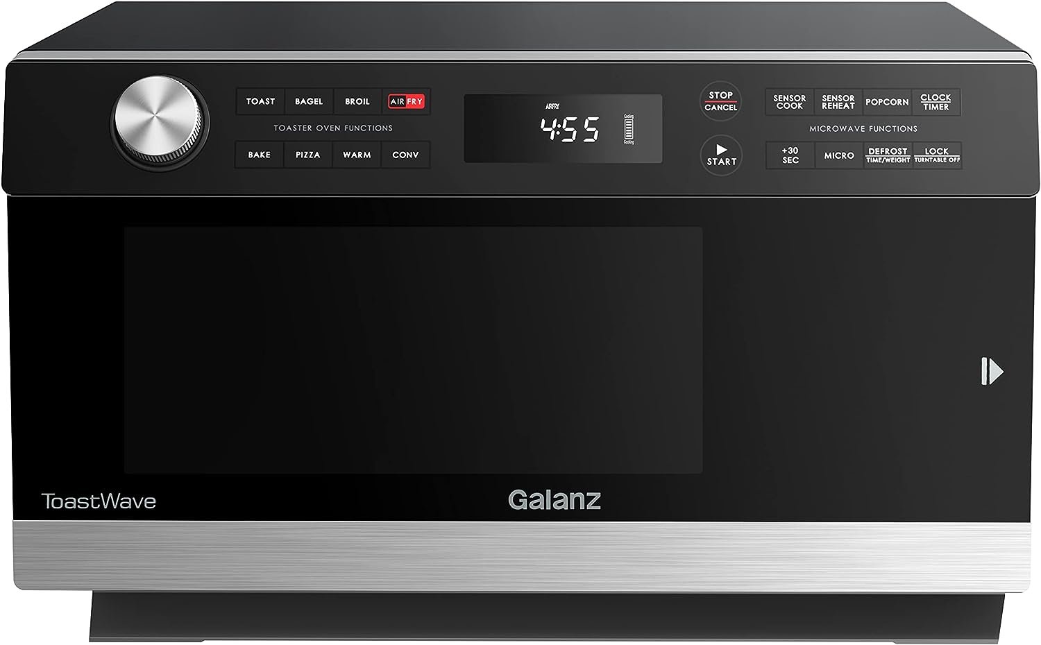 Galanz GTWHG12S1SA10 4-in-1 ToastWave with TotalFry 360, Convection, Microwave, Toaster Oven, Air Fryer, 1000W,1.2 Cu.Ft, LCD Display, Cook, Sensor Reheat, Stainless Steel