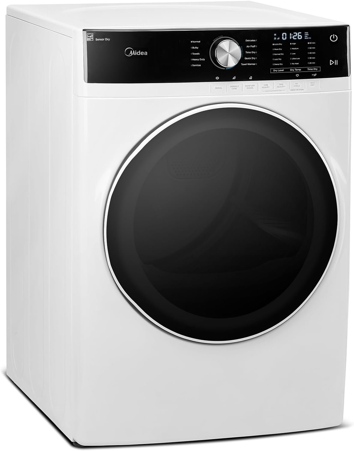 Midea MLE45N1AWW Front Load Electric Dryer Matching, with Stainless Steel Sensor Dry, Wrinkle Care, touch Control, 10 Total Cycles, 8.0 Cu.ft, White