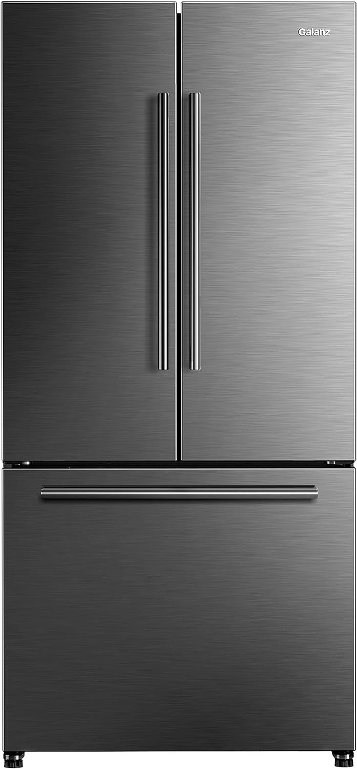 Galanz GLR18FS5S16 French Door Refrigerator with Installed Ice Maker and Bottom Freezer Adjustable Electrical Thermostat Control, Frost Free, Energy Star Certified, Stainless Steel, 18 Cu Ft