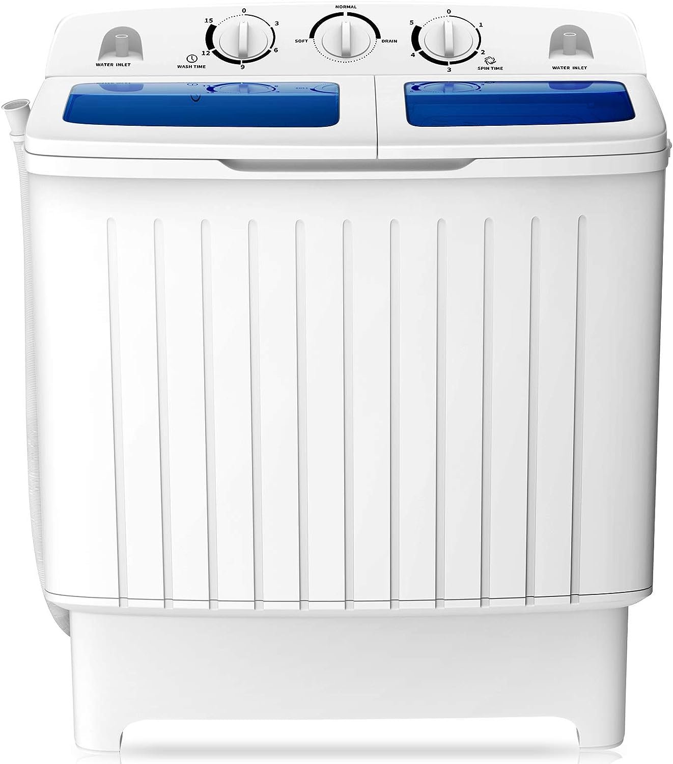 COSTWAY Portable Washing Machine, Twin Tub 20 Lbs Capacity, Washer(12 Lbs) and Spinner(8 Lbs), Durable Design, Timer Control, Compact Laundry Washer for RV, Apartments and Dorms, Blue+White