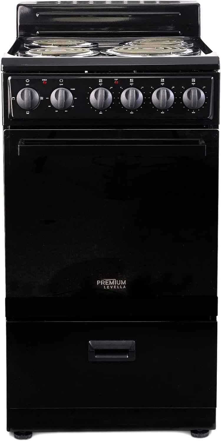 Premium Levella 20" Electric Range with 4 Coil Burners and 2.2 Cu. Ft. Oven Capacity in Black