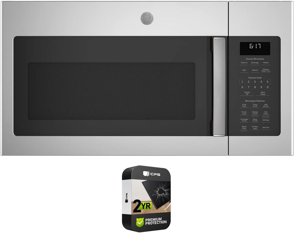 GE JVM6175SKSS 1.7 Cu. Ft. Over-the-Range Sensor Microwave Oven Stainless Steel Bundle with Premium 2 YR CPS Enhanced Protection Pack