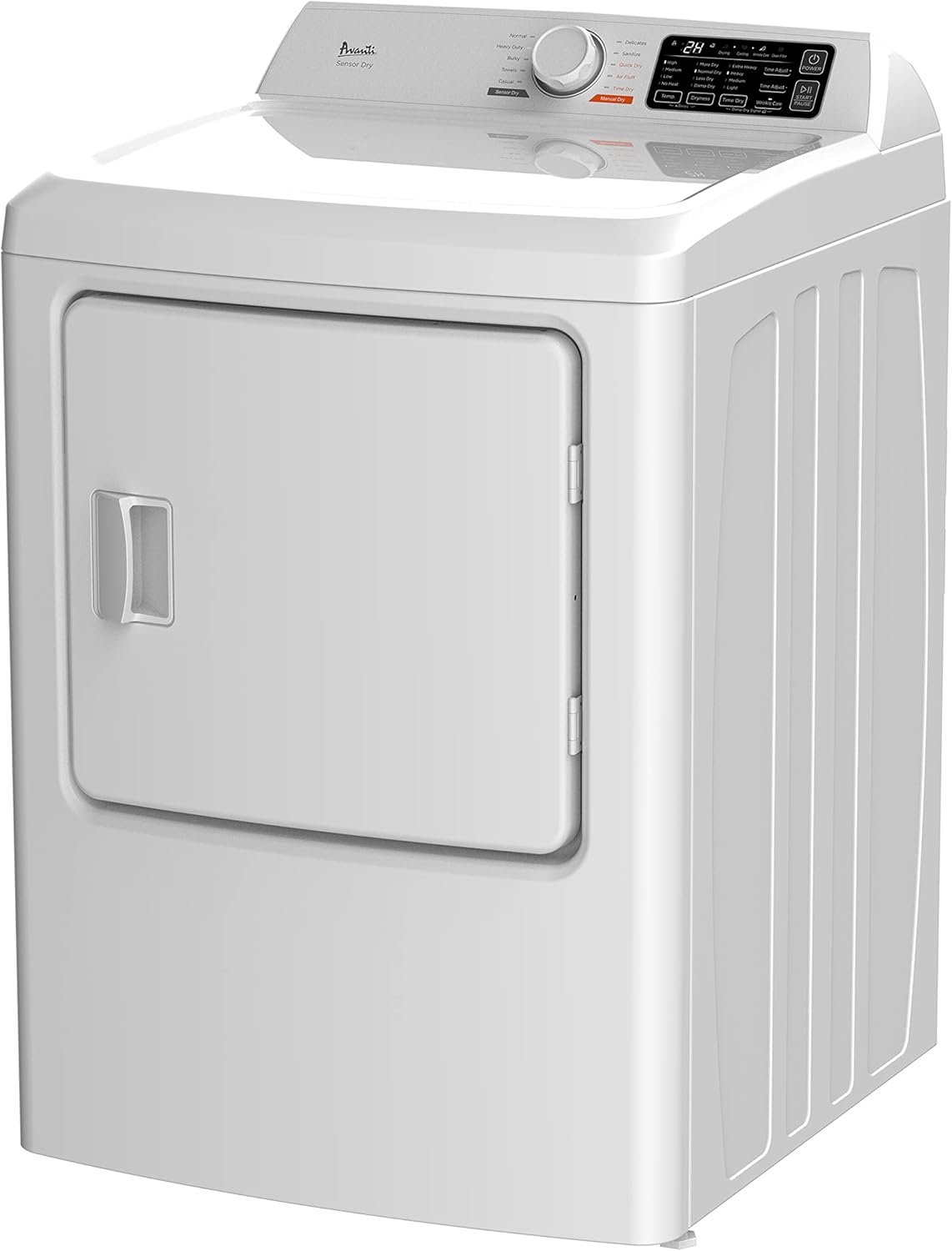 Avanti Front Load Free Standing Natural Gas Clothes Dryer Machine, Full Size 10 Automatic Cycles with Dryness Settings and Reversible Door Option, 6.7 cu.ft. , White