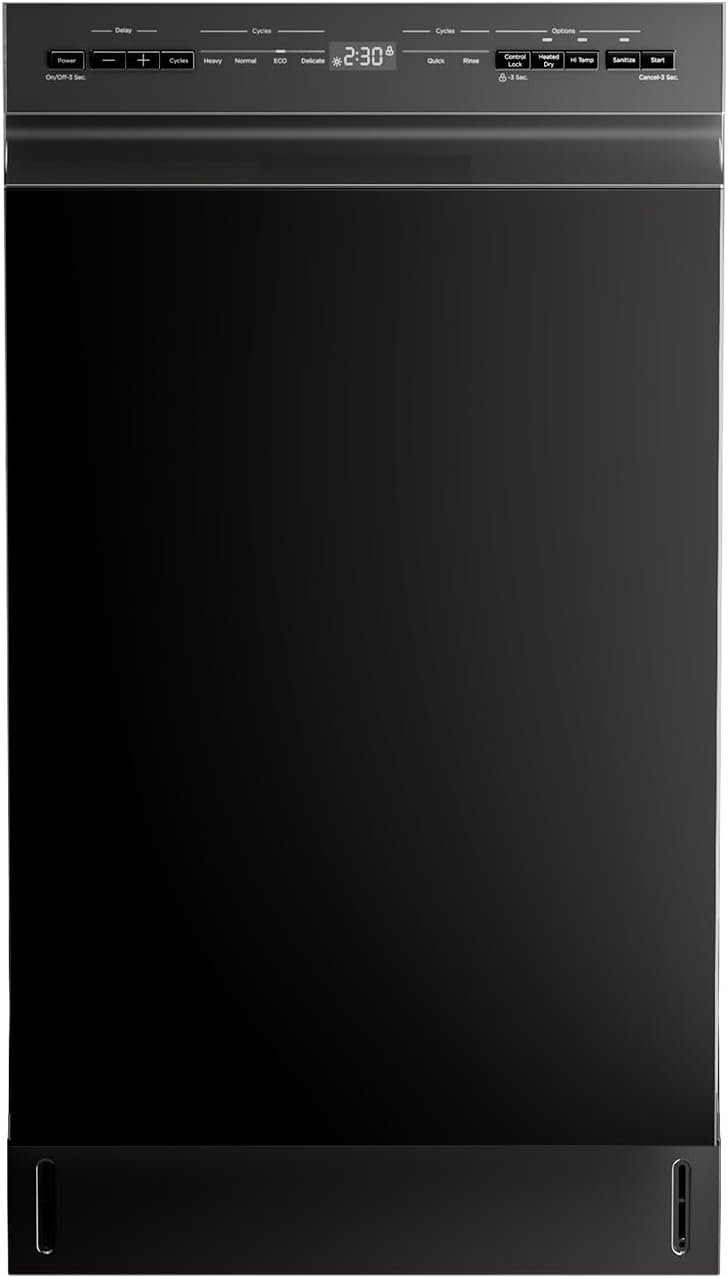 Midea MDF18A1ABB Built-in Dishwasher with 8 Place Settings, 6 Washing Programs, Stainless Steel Tub, Heated Dry, Energy Star, Black