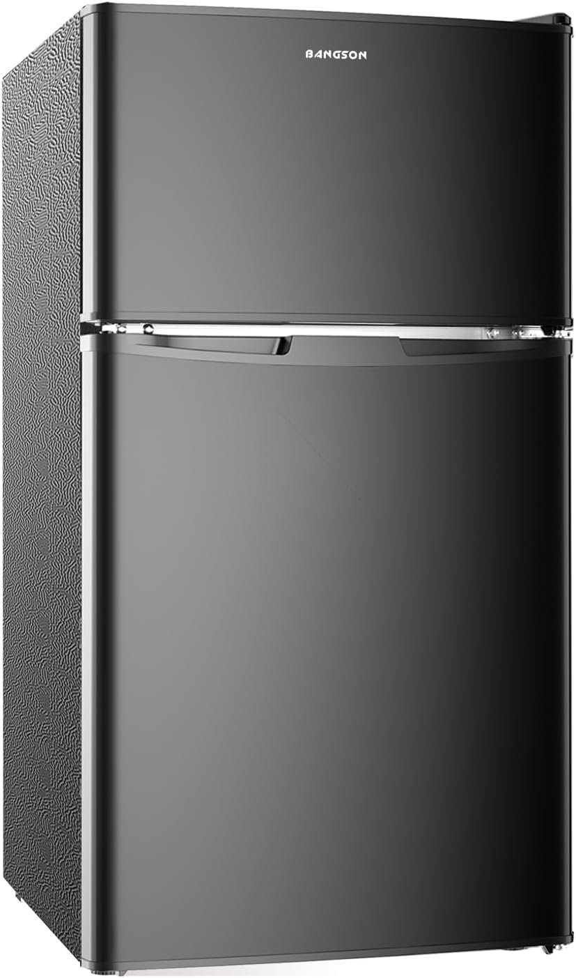 BANGSON Mini Fridge with Freezer, 2 Door Small Refrigerator with Freezer, Mini Fridge for Bedroom, 3.2 CU.FT, For Home, Office, Dorm, Garage or RV, (Black)
