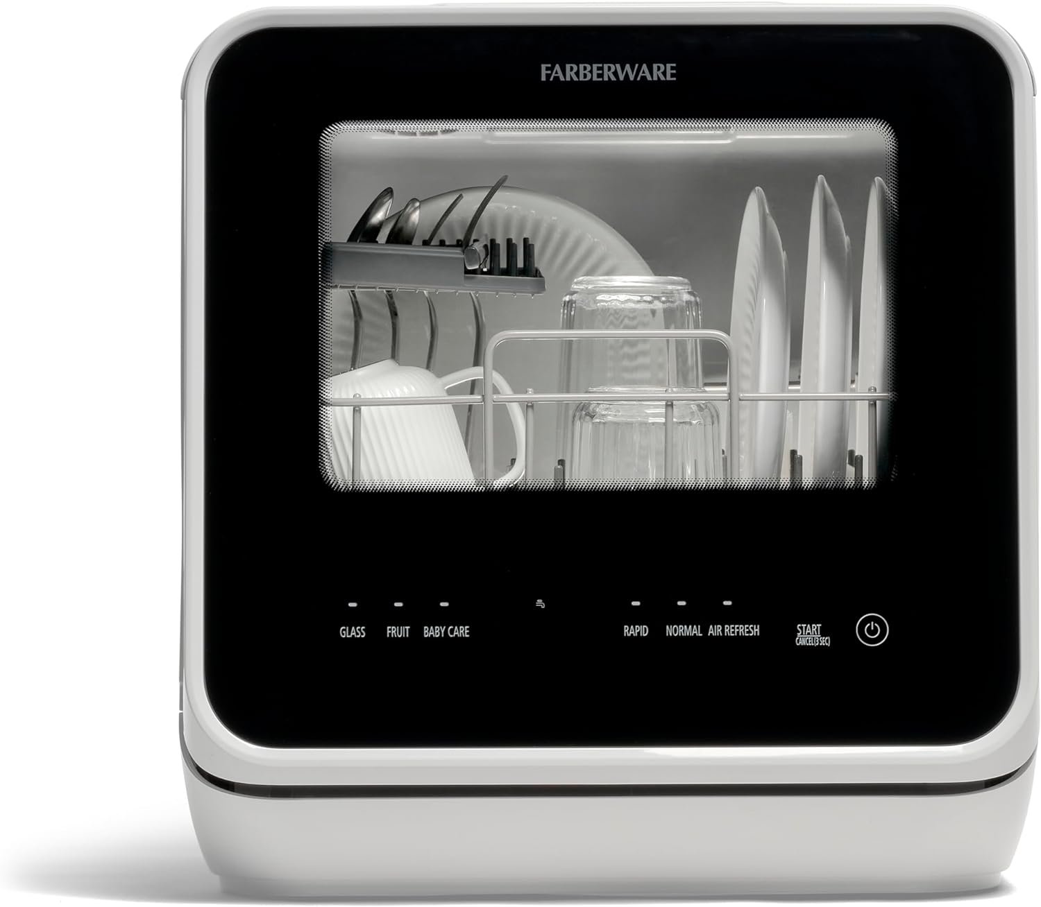 Farberware Portable Countertop Dishwasher with 5-Liter Built-in Water Tank - 5-Program System for Home, RV, and Apartment - Wash Dishes, Glass, and Baby Products