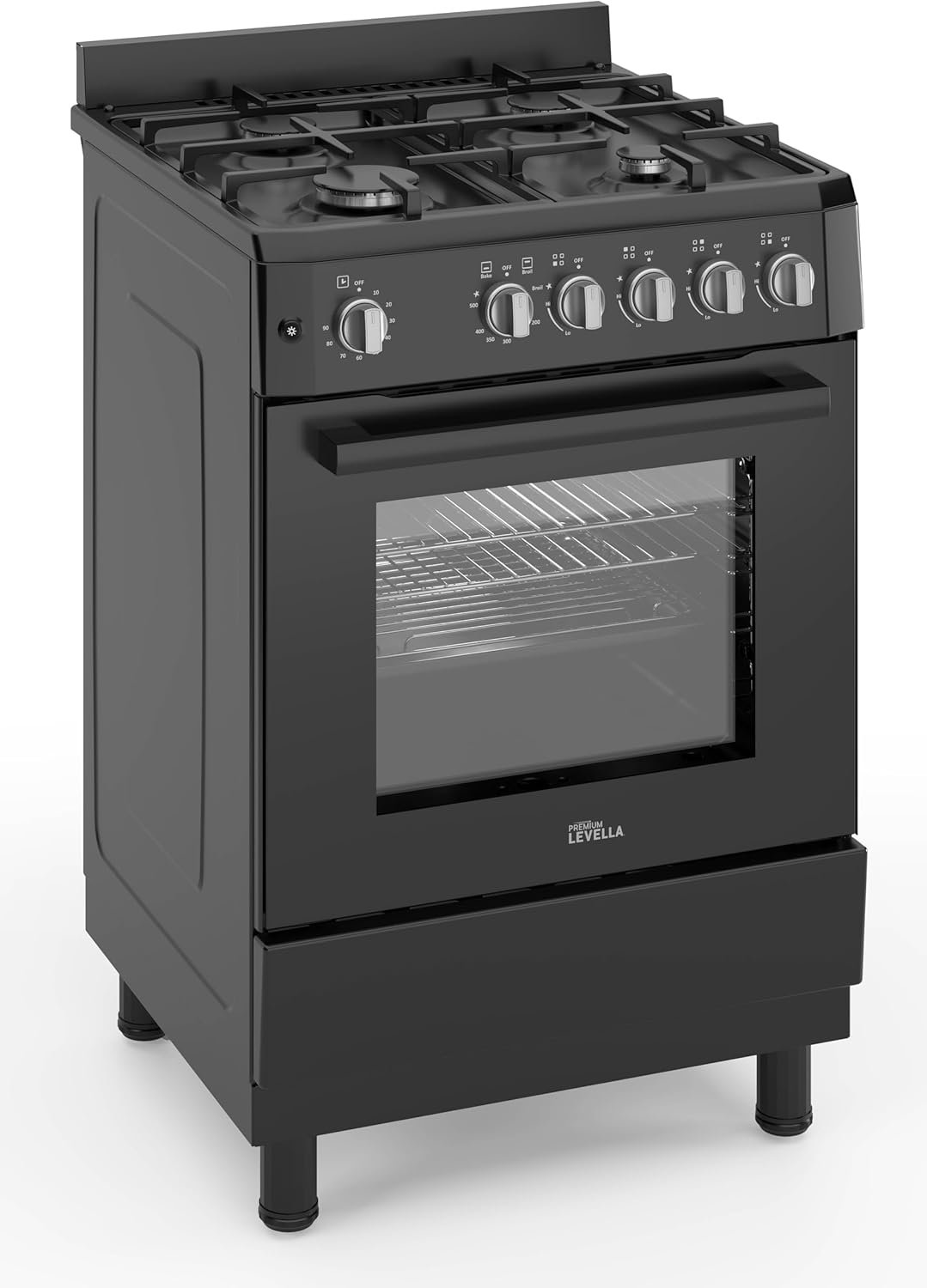 PremiumLevella 24" Gas Range with 4 Burners and 2.7 Cu. Ft. Oven Capacity (Black)