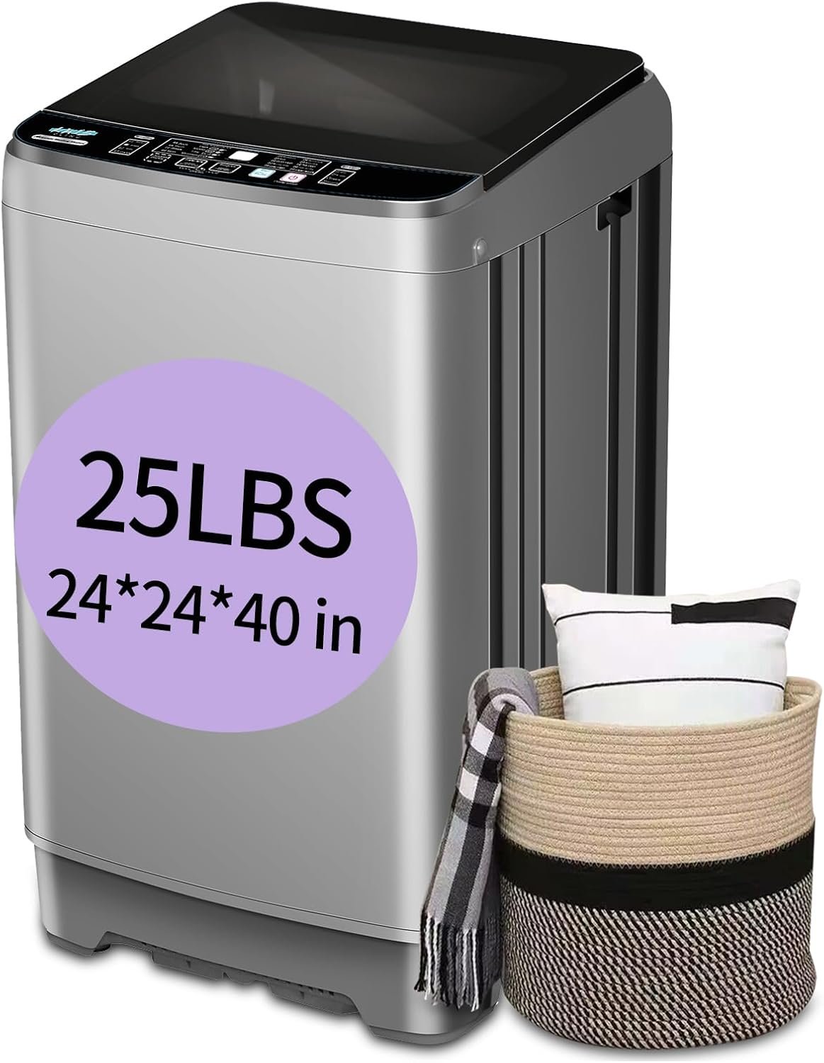 KRIB BLING Full-Automatic Washing Machine with LED Display 25 lbs Portable Washer 10 Wash Program & 8 Water Level Drain Pump Ideal for Camping, Apartment, Dorm Grey