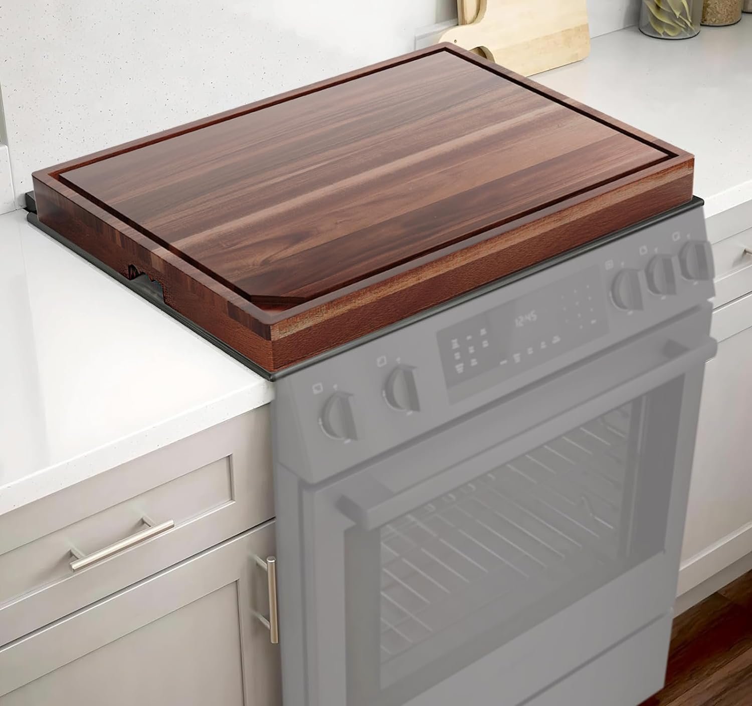 Acacia Wood Noodle Board Stove Cover with Built-in Wavy Handles, Wooden Stove Top Cover for Gas Burners & Electric Stove, Cutting Board with Juice Grooves, Serving Tray 30"L x 22"W x 2.5"H