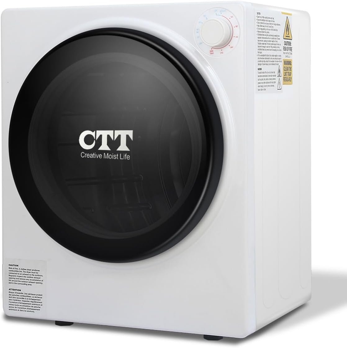 CTT Compact Dryer 2.0 cu.ft. Portable Clothes Dryers with Stainless Steel Liner Small Dryer Machine, Suitable for Apartments, Dorm, RVs, 110V White