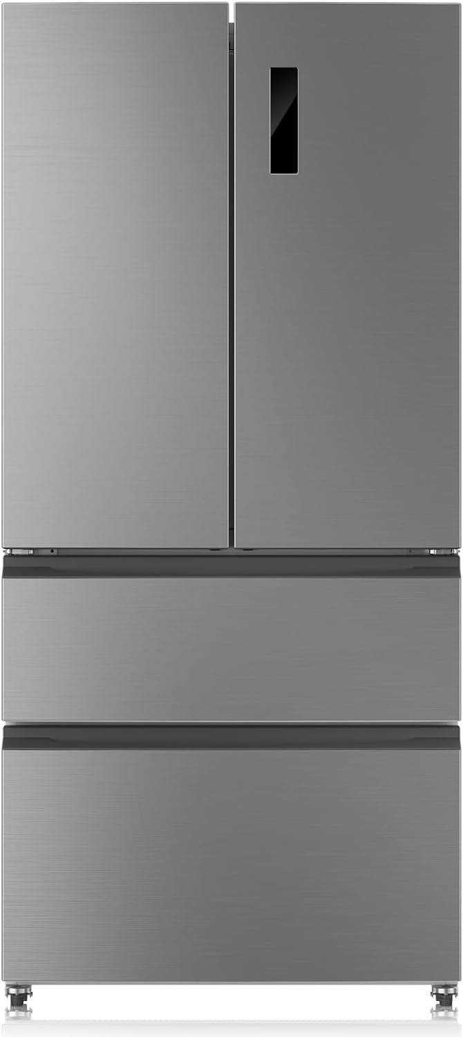 33 Inch Large Capacity French Door Refrigerator, 18.75 cu.ft Refrigerator with 2 Doors & 2 Drawers, Full Size Bottom Freezer Kitchen Fridge, Automatic Defrost, Dual Ice Maker, LED Lighting