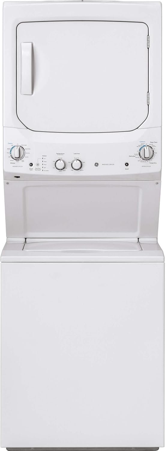 GE GUD27ESSMWW Unitized Spacemaker 3.8 Washer with Stainless Steel Basket and 5.9 Cu. Ft. Capacity Electric Dryer, White