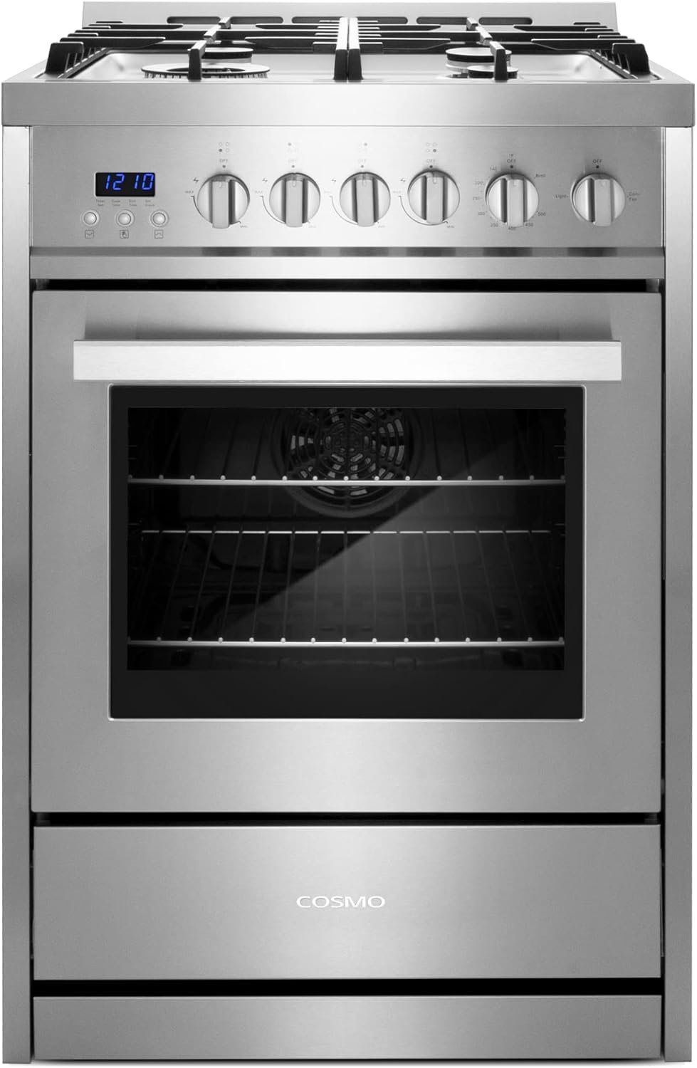 COSMO 24 in. 2.73 cu. ft. Single Oven Gas Range with 4 Burner Cooktop and Heavy Duty Cast Iron Grates in Stainless Steel