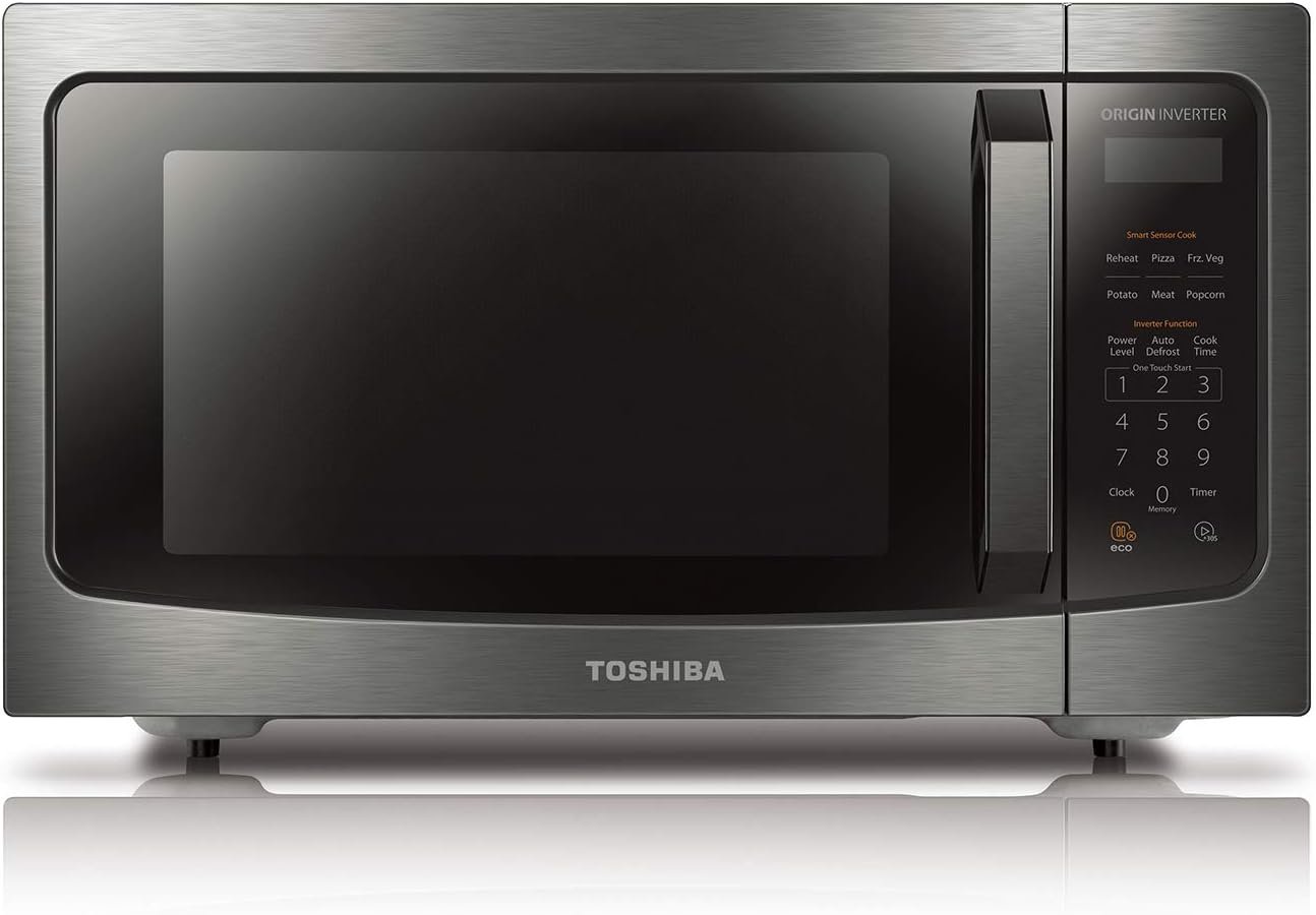 TOSHIBA ML-EM45P(BS) Countertop Microwave Oven with Smart Sensor and Position Memory Turntable, Function, 1.6 Cu.ft 13.6" Removable Black Stainless Steel, 1200W