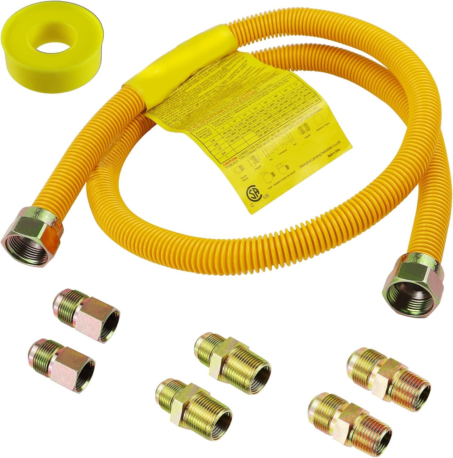 48" Flexible Gas Line Kit for Dryer, Stove, Range, Stainless Steel Gas Dryer Connector Kit, 5/8 in.OD(1/2 in. ID）Dryer Gas Line with Connector 1/2" FIP & 1/2" MIP & 3/4" MIP Fitting