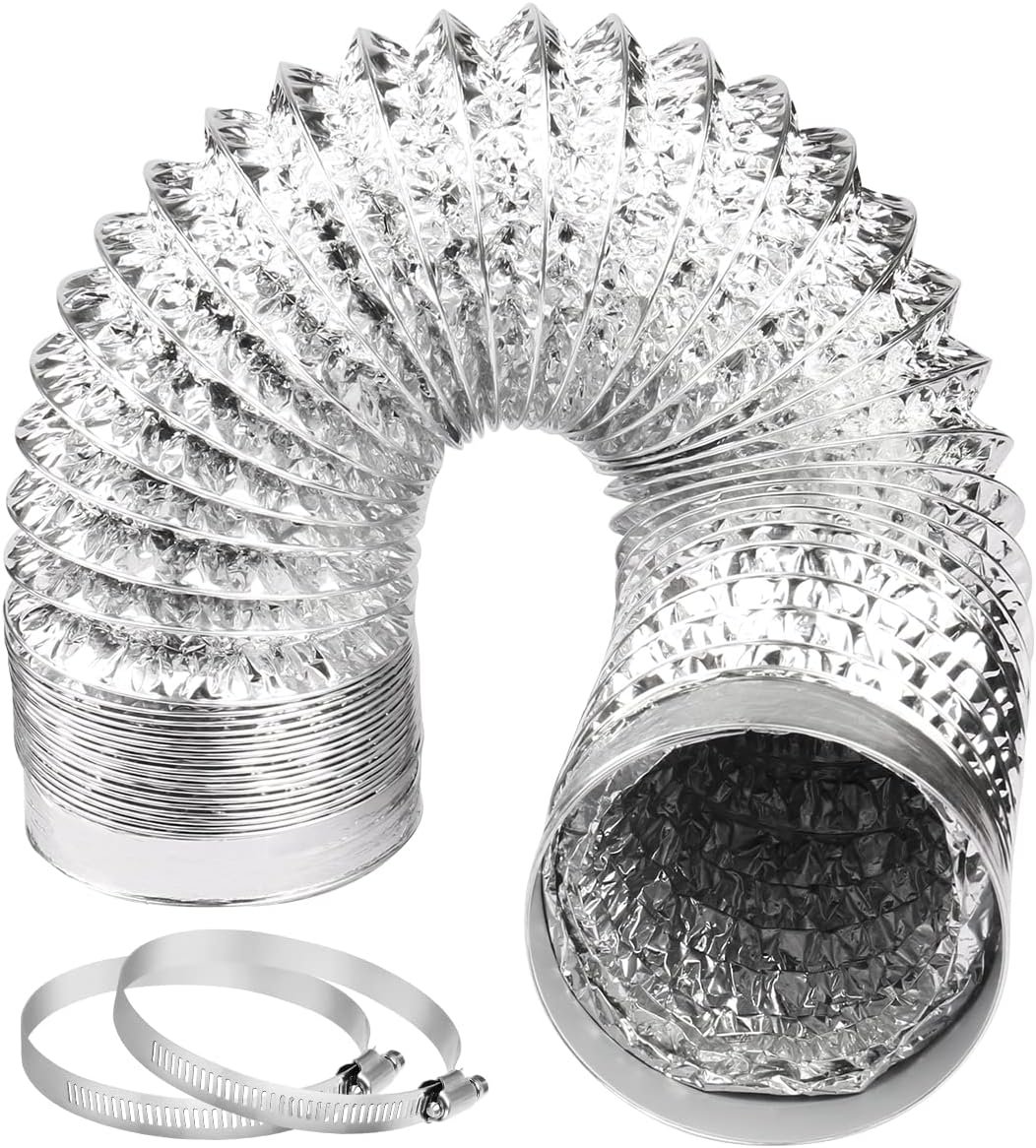 Omont Dryer Vent Hose 4 Inch 5FT Flexible Dryer Ducting Tube Air Duct Aluminum Insulated Flex Hose Kit Indoor Outdoor