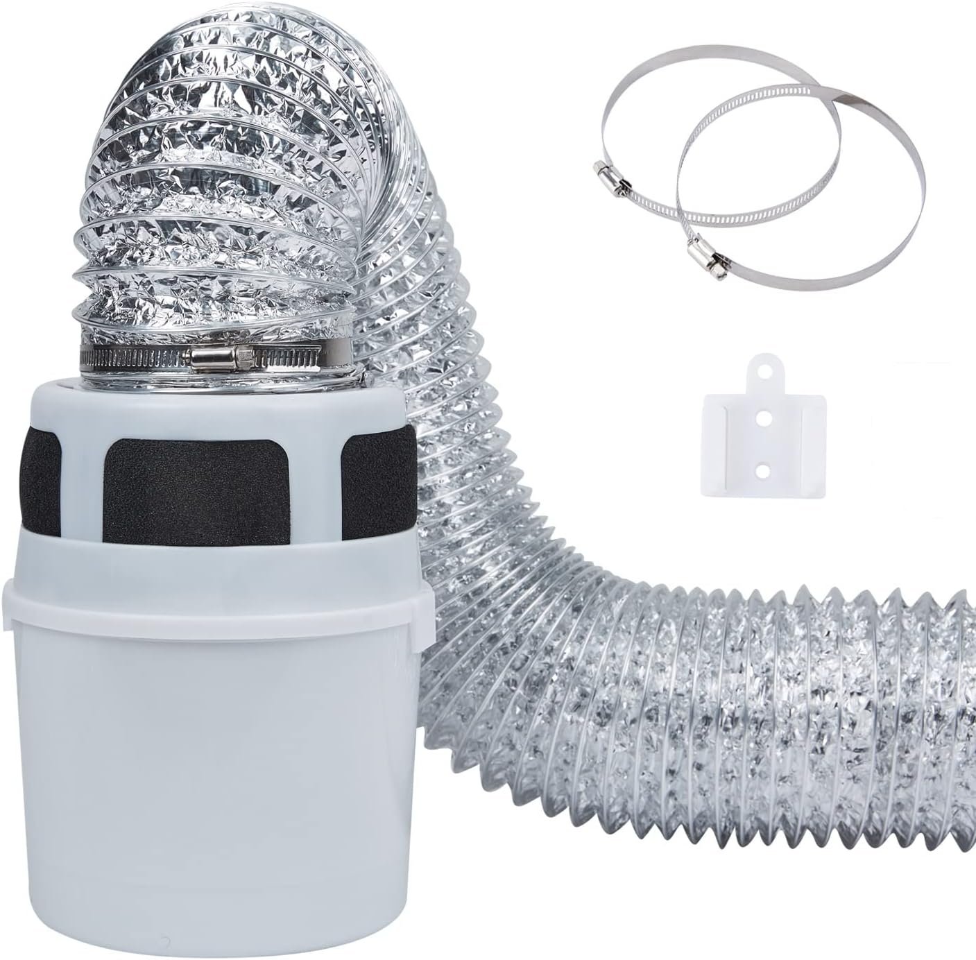 VIWINVELA 3 IN 1 Indoor Dryer Vent Kit Filter Bucket for Electric Dryer with 4-Inch by 5-Feet Proflex Duct (Silver)