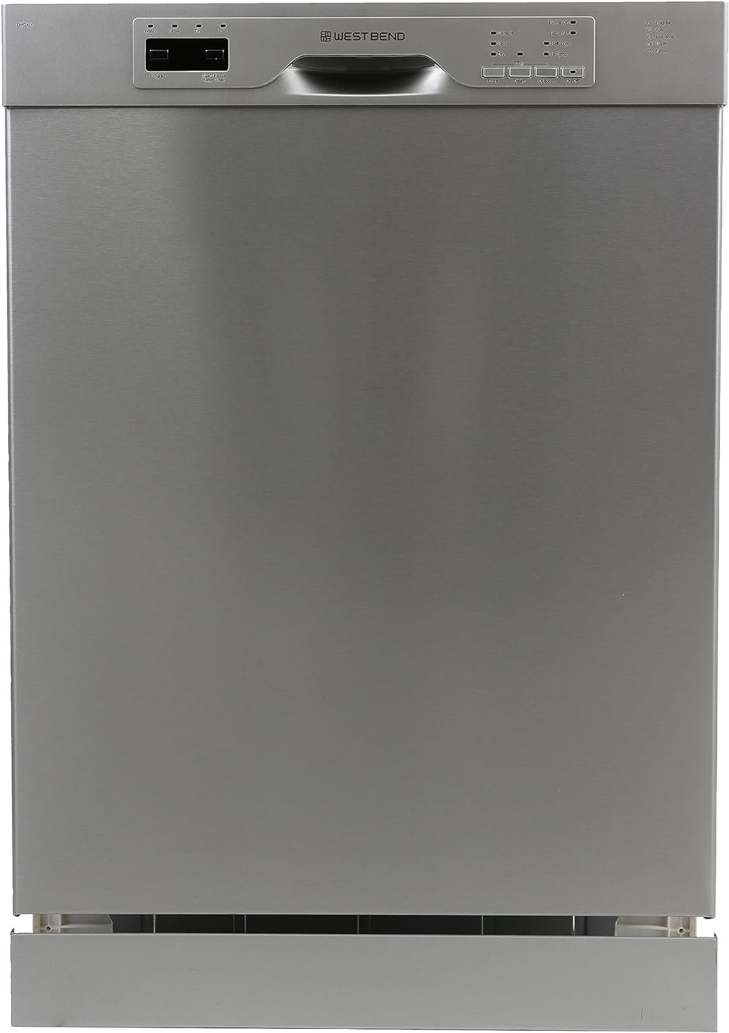 West Bend Dishwasher 24-Inch Built In with 3 Wash Options and Automatic Cycles, Stainless Steel Construction with Electronic Control LED Display, Low Noise Rating, 57 dBA, Metallic