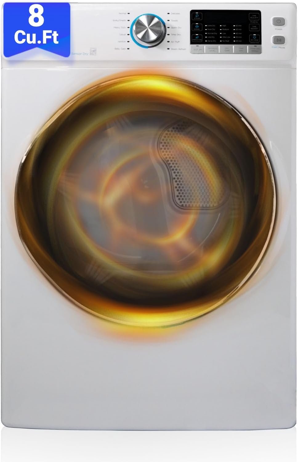 27'' Electric Clothes Dryer, 8 Cu.Ft. Vented Front Load Electric Dryer, Full Size Stackable Clothes Dryer, Steam Function & Wrinkle Care, 120V, Drum Light, White