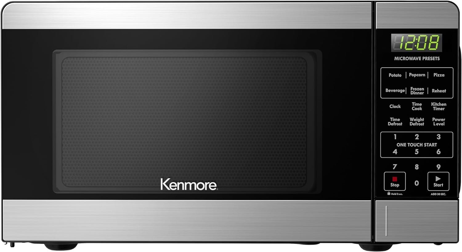 Kenmore KMCMV207S2-07 Countertop Microwave 6 Auto-Preset Menus, Child Lock, Defrost & Express Cooking Features, 0.7 Cu Ft, Stainless Steel