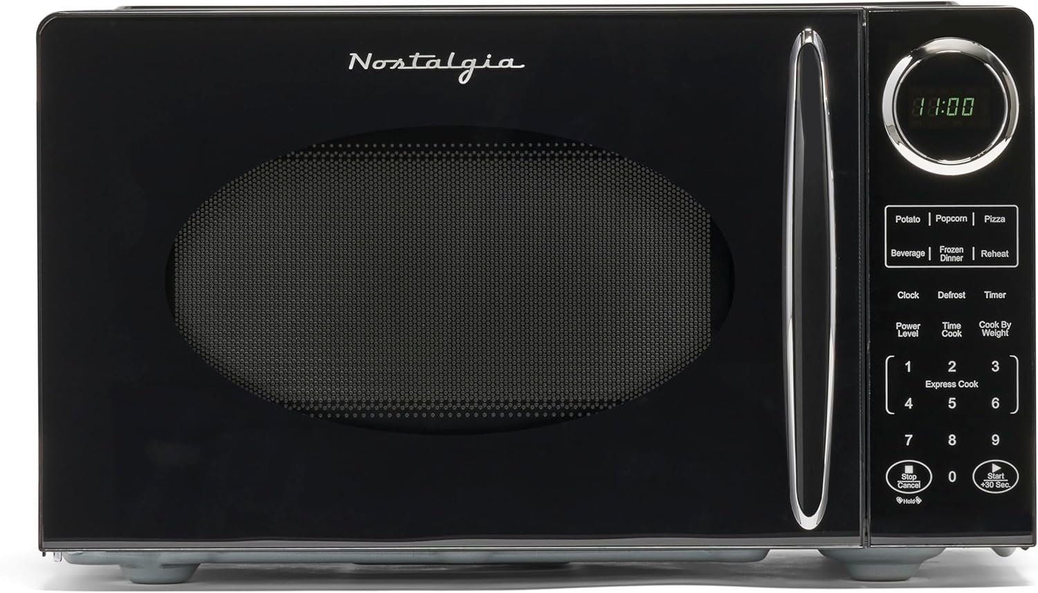 Nostalgia Modern Retro Countertop Microwave Oven - 900-Watt - 0.9 cu ft - 12 Pre-Programmed Cooking Settings - Digital Clock - Kitchen Appliances - Black