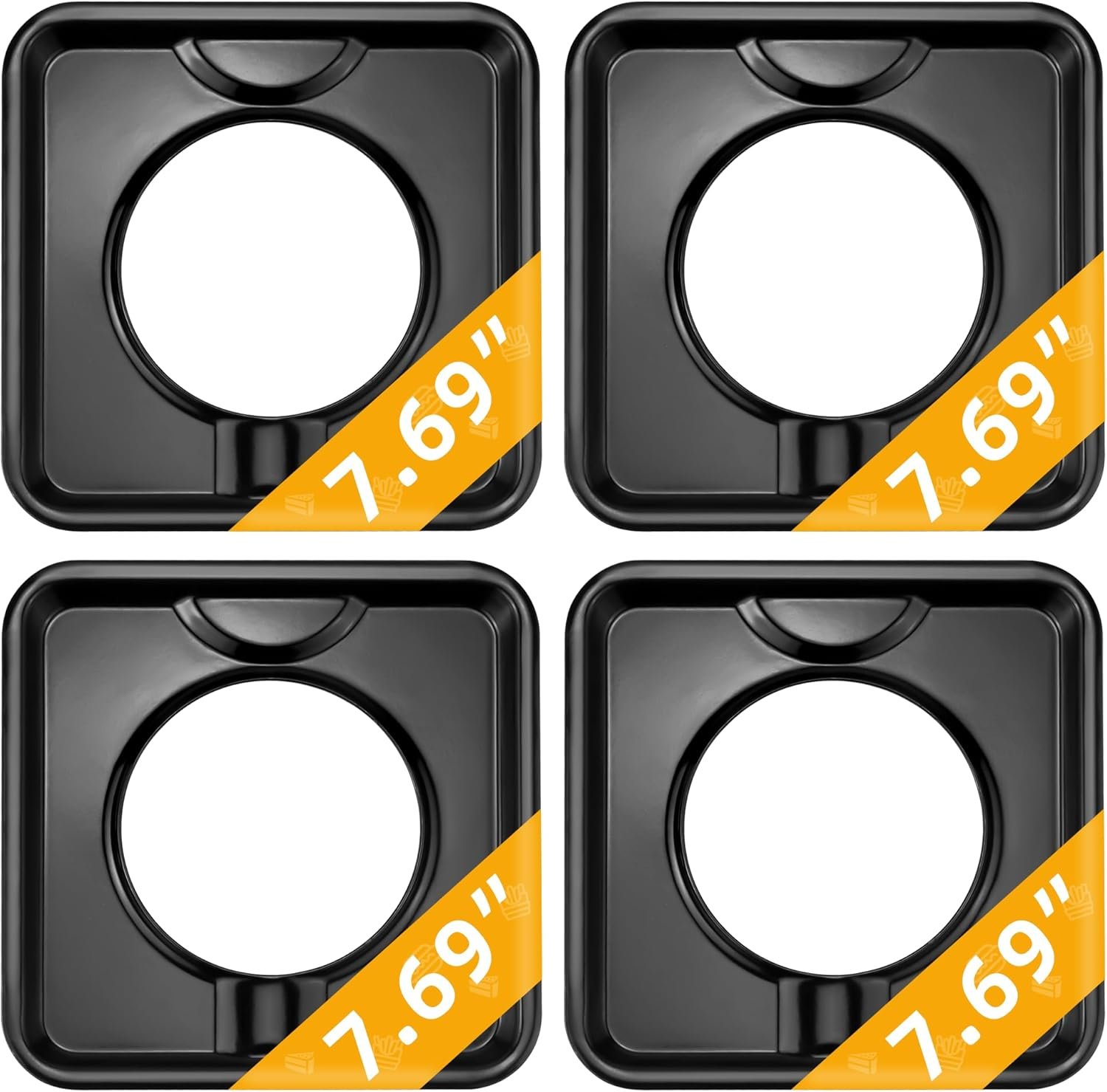 Reusable Black Drip Pans,Square Burner Covers BN24,Gas Burner Liner Covers,Gas Range Drip Pan Made of Porcelain-4packs by MIFLUS