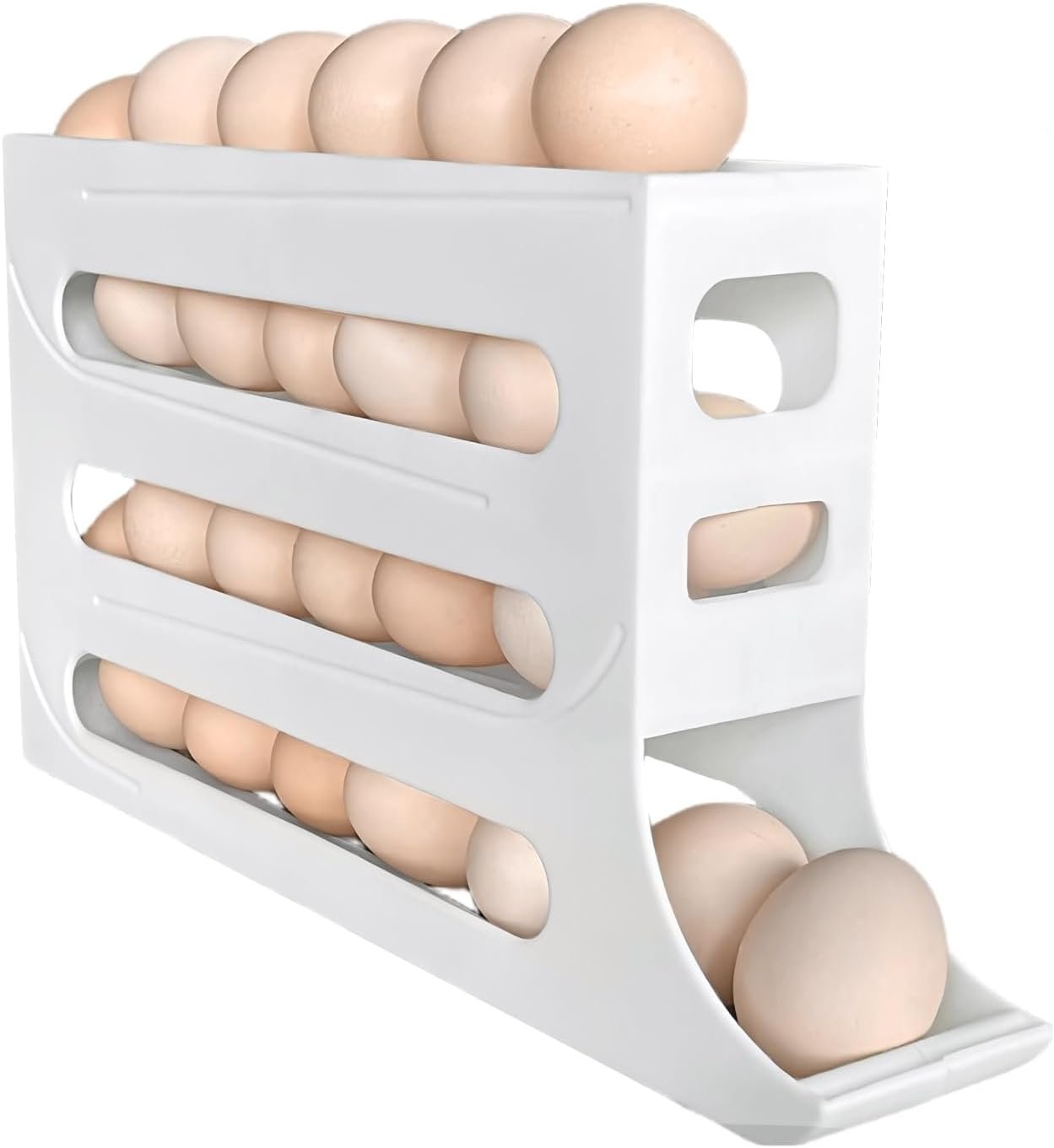 30 Eggs Egg Holder for Fridge - Auto Rolling Fridge Egg Organizer, Space-Saving Egg Dispenser Holder, 4 Tiers Fridge Egg Rack Large Capacity Egg Dispenser for Refrigerator (White)