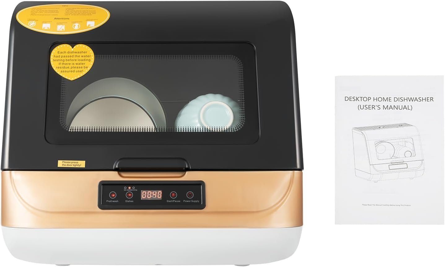 Portable Dishwasher Countertop, 800W 110V Mini Countertop Dishwasher Machine with 3 Washing Programs, Compact Dishwasher for Dishes Knives Forks Spoons Chopsticks Cups