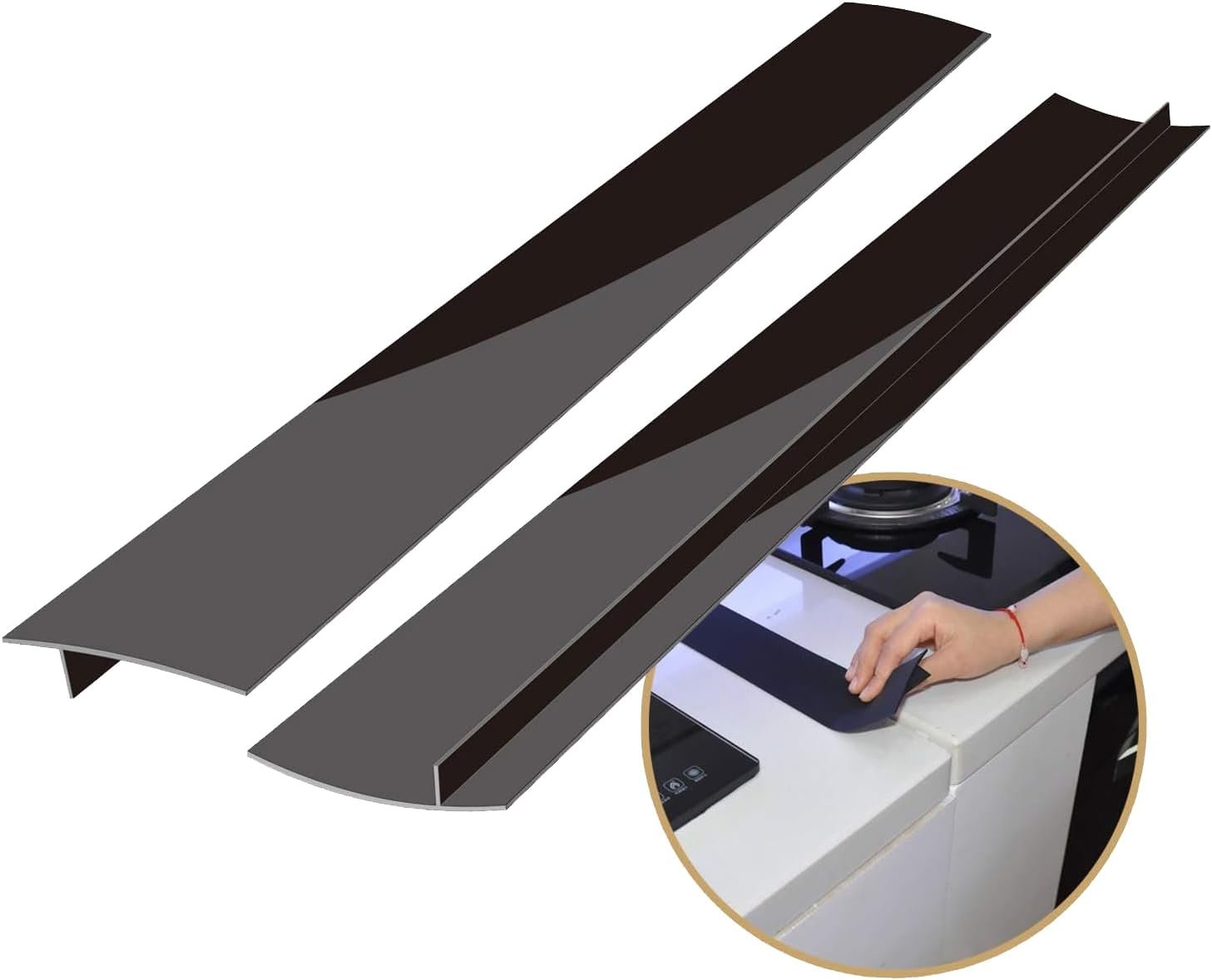 Kitchen Silicone Stove Counter Gap Cover, 25 inch Long & Extra Wide Stove Gap Filler Range Strips 2pcs,Between Oven and Countertop Dishwasher, Dryer,Easy Clean Heat Resistant Gap Guards Black
