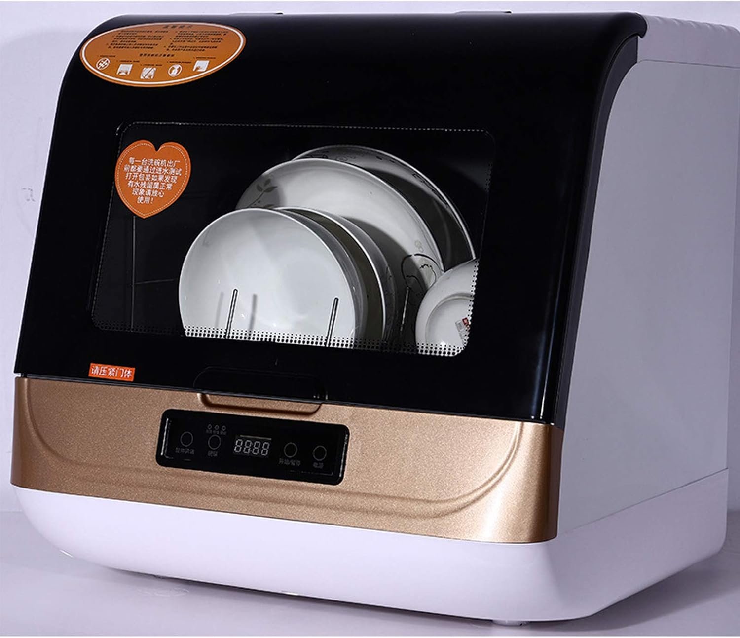 Portable Automatic Countertop Dishwasher Mini Dish Washer Air Dry Function 3 Washing Programs 360 Degree Spraying Water for Apartment & Dormitory, Gold