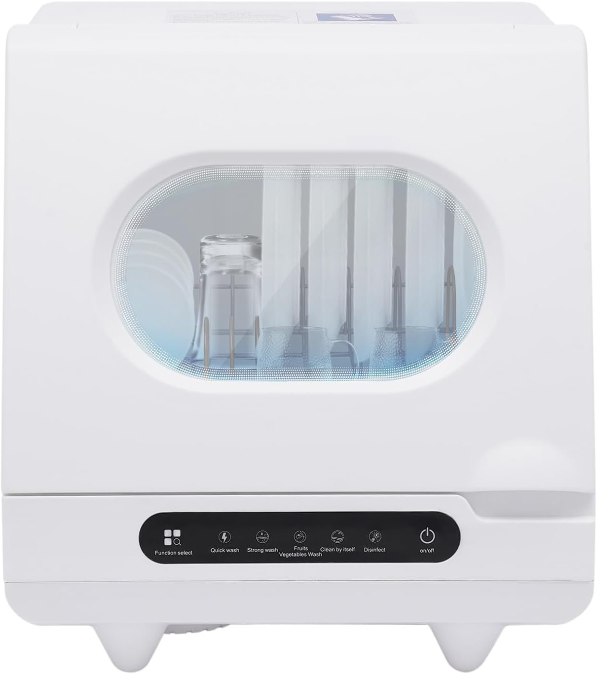 Portable tabletop dishwasher, compact dishwasher with tank, leak-proof drying, 360° spray arm, 5 programmes, for houses, flats and dormitories, white.