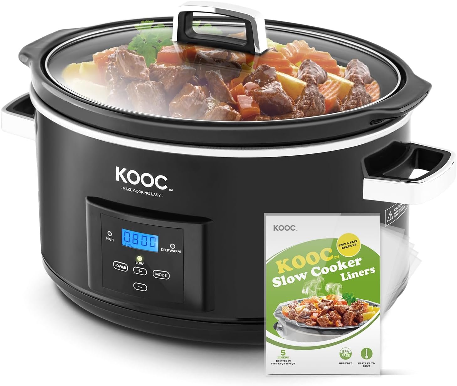 [NEW LAUNCH] KOOC 8.5-Quart Programmable Slow Cooker, Larger than 8 Quart, More Practical than 10 Quart, with Digital Countdown Timer, Free Liners Included for Easy Clean-up, Black, Oval…