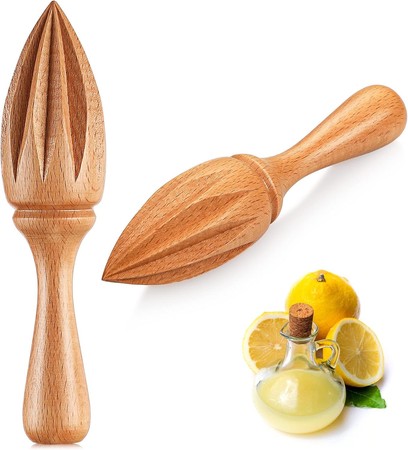 2 Pcs Wooden Citrus Reamer Lemon Hand Juicer Beech Wood Handheld Citrus Juicer Easy to Hold Kitchen Juicing Tool Manual Orange Lime Lemon Juice Reamer Extractor for Daily Home Bar Cafe Restaurant Use