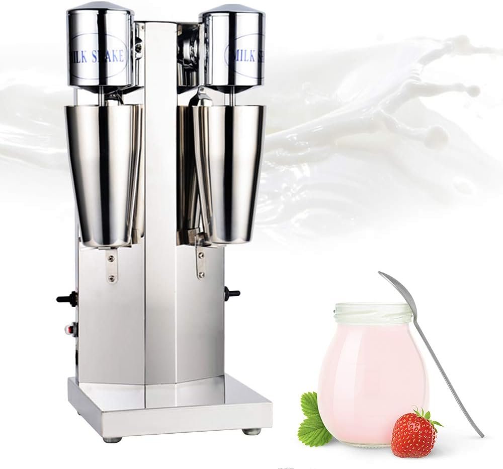 Double Head Milkshake Maker Machine, 110V Electric Beverage Blender with 2 Stainless Steel Cups & PP Cups, 2 Speed Adjustable, Commercial Milkshake Machine for Protein Shakes Cocktails