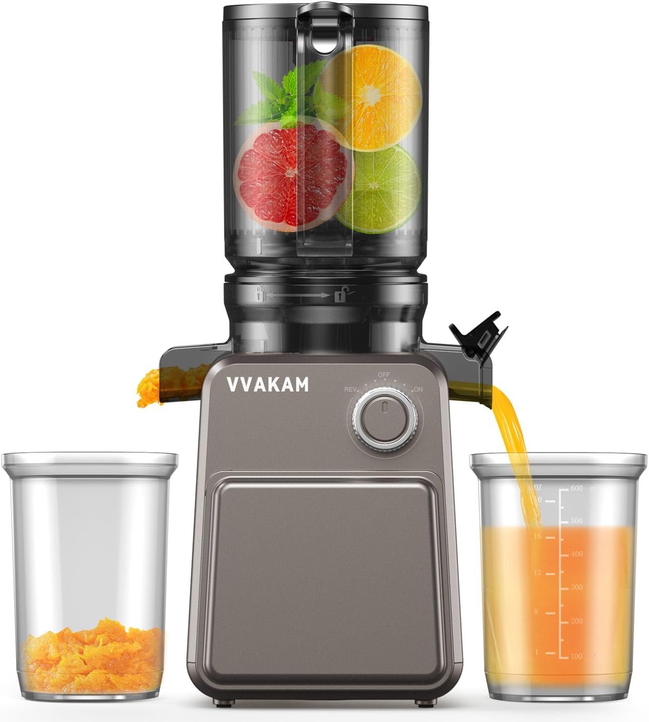 Juicer Machines, Cold Press Juicer with 4.4'' Large Feed Chute Fit Whole Vegetables & Fruits, Masticating Juicer Machines, Easy to Clean, High Juice Yield - 250W