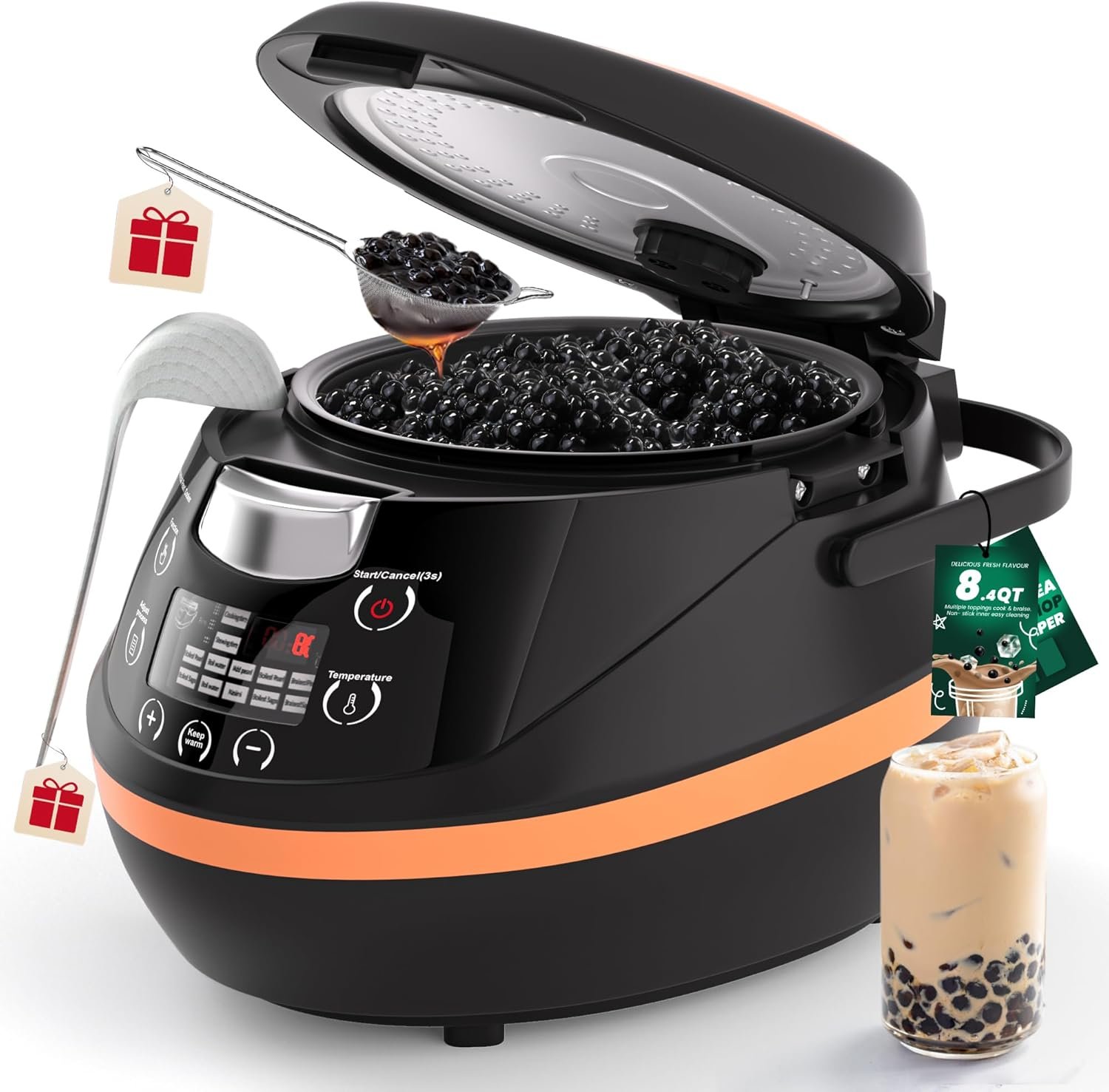 WantJoin Boba Cooker Machine - Commercial 8L Boba Cooking Pot Automatic Pearl Warmer Machine for Tea Milk Tapioca Pearls, 110V 1350W