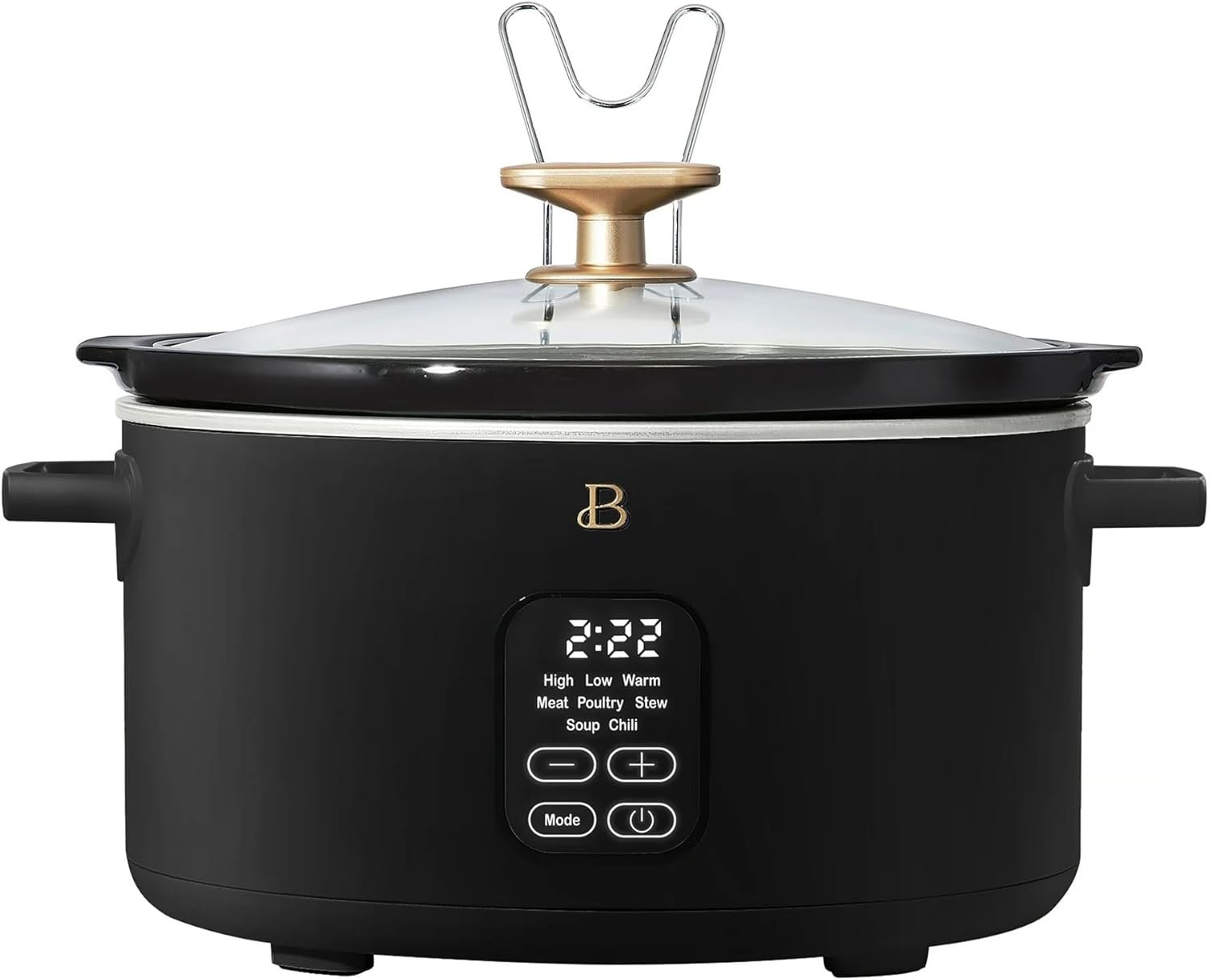 Beautiful 6 Qt Programmable Slow Cooker by Drew Barrymore - 5 Preset Cooking Functions, Digital Countdown Timer, Dishwasher-Safe Parts, and Cool-Touch Handles (Black Sesame)
