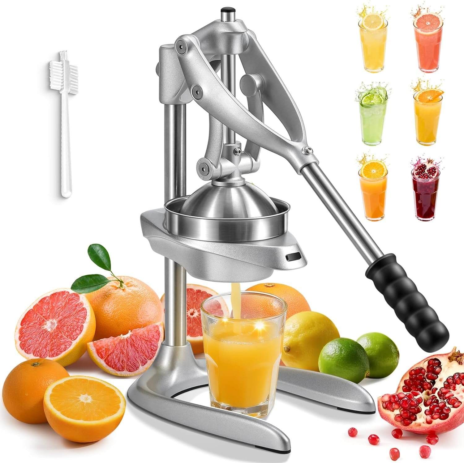 Manual Juicer, Sopito Effortless Orange Juicer Squeezer Professional Safety Stainless Steel Hand Press Juicer for Citrus Lemon Lime Grapefruit, Easy to Clean with Brusher