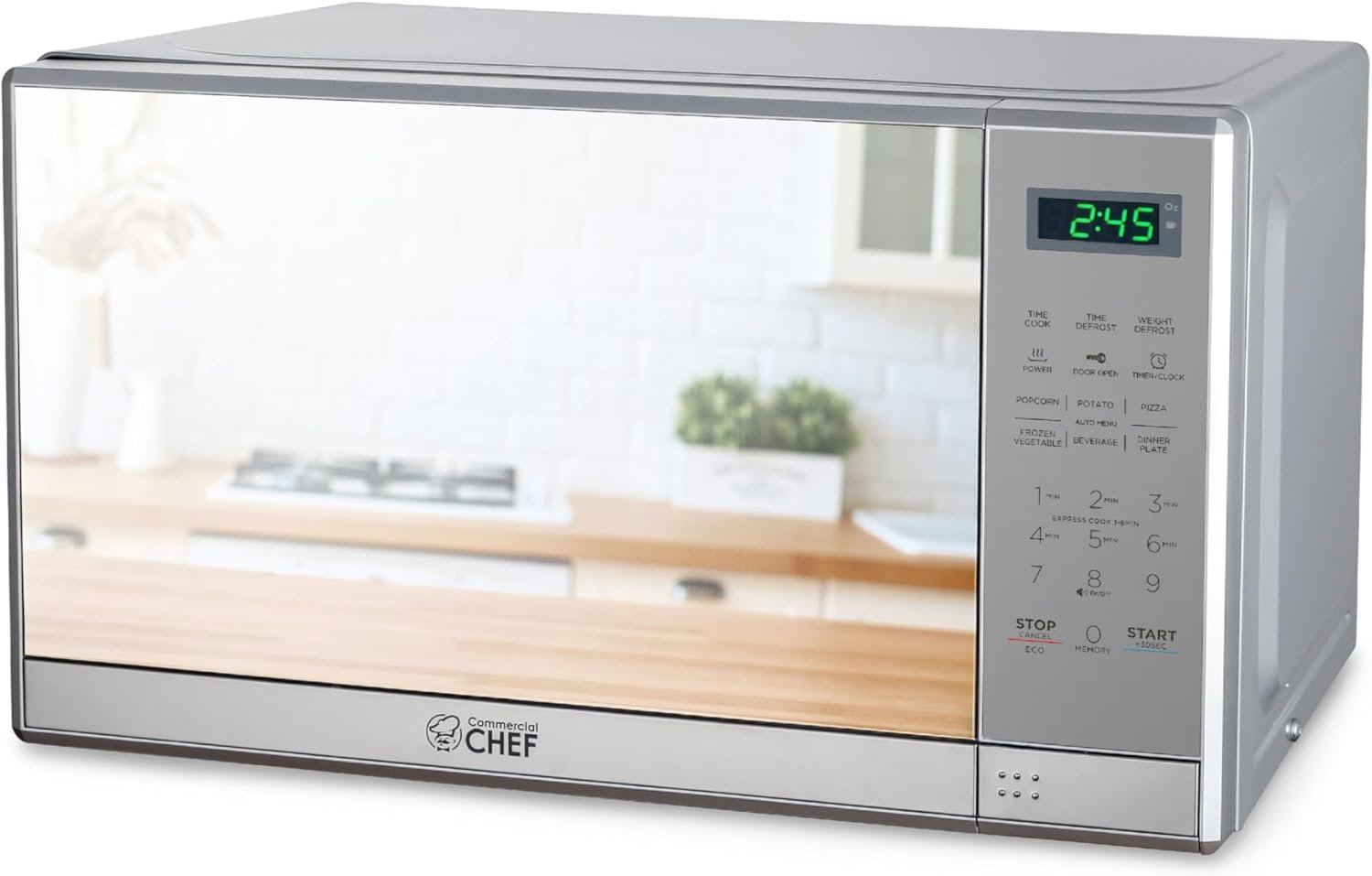 COMMERCIAL CHEF 0.7 Cu Ft Microwave with 10 Power Levels, 700W Microwave with Digital Display, Countertop Microwave with Child Safety Door Lock, Programmable with Push Button, Stainless Steel