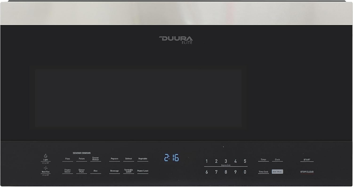 DUURA Elite Microwave Oven Built-in 1000-Watts with 10 Power Levels Pre Settings and Express, Sensor and Speed Cooking and Silent Mode with Glass Turntable, 1.6-Cu.Ft, Metallic