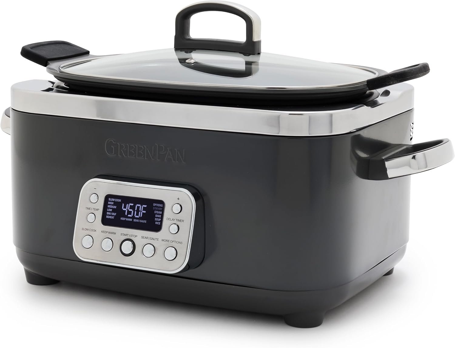 GreenPan Elite 14-in-1 Nonstick 6QT Electric Slow Cooker, PFAS-Free Ceramic Multi-Cooker, In-Pot Browning, Dishwasher Safe Lid & Removable Crock, Stainless Steel Steamer, Silicone Handles, Graphite