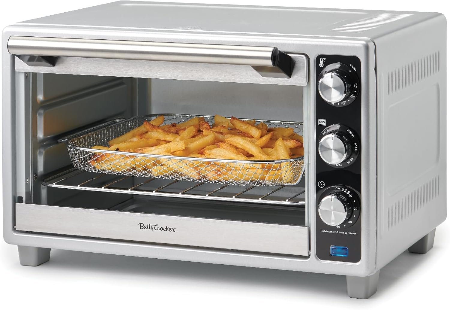 Betty Crocker Air Fryer Convection Toaster Oven, Multifunction 6-Slice Toaster and Air Fryer Oven, 0.8 Cu. Ft. 6 Slice Capacity AirFryer Toaster Oven Combo, 7 Function Convection Oven,Silver