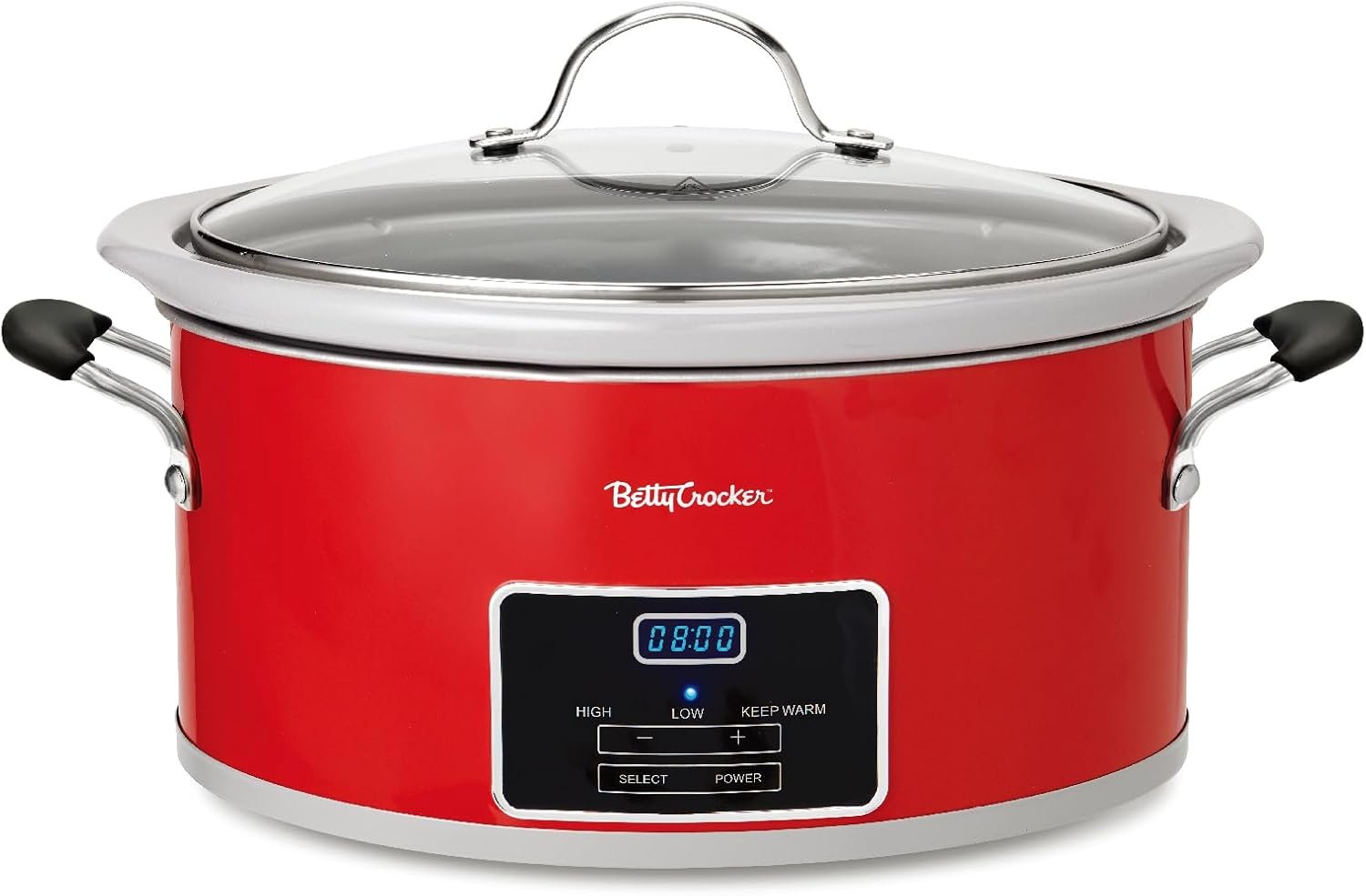 Betty Crocker 6-Quart Oval Digital Slow Cooker, Programmable Crock Pot Up to 20 Hours, Electric Cooking Pot with LCD Digital Display, Removable Stoneware Crock Liner, Betty Crocker Cookbook,Red