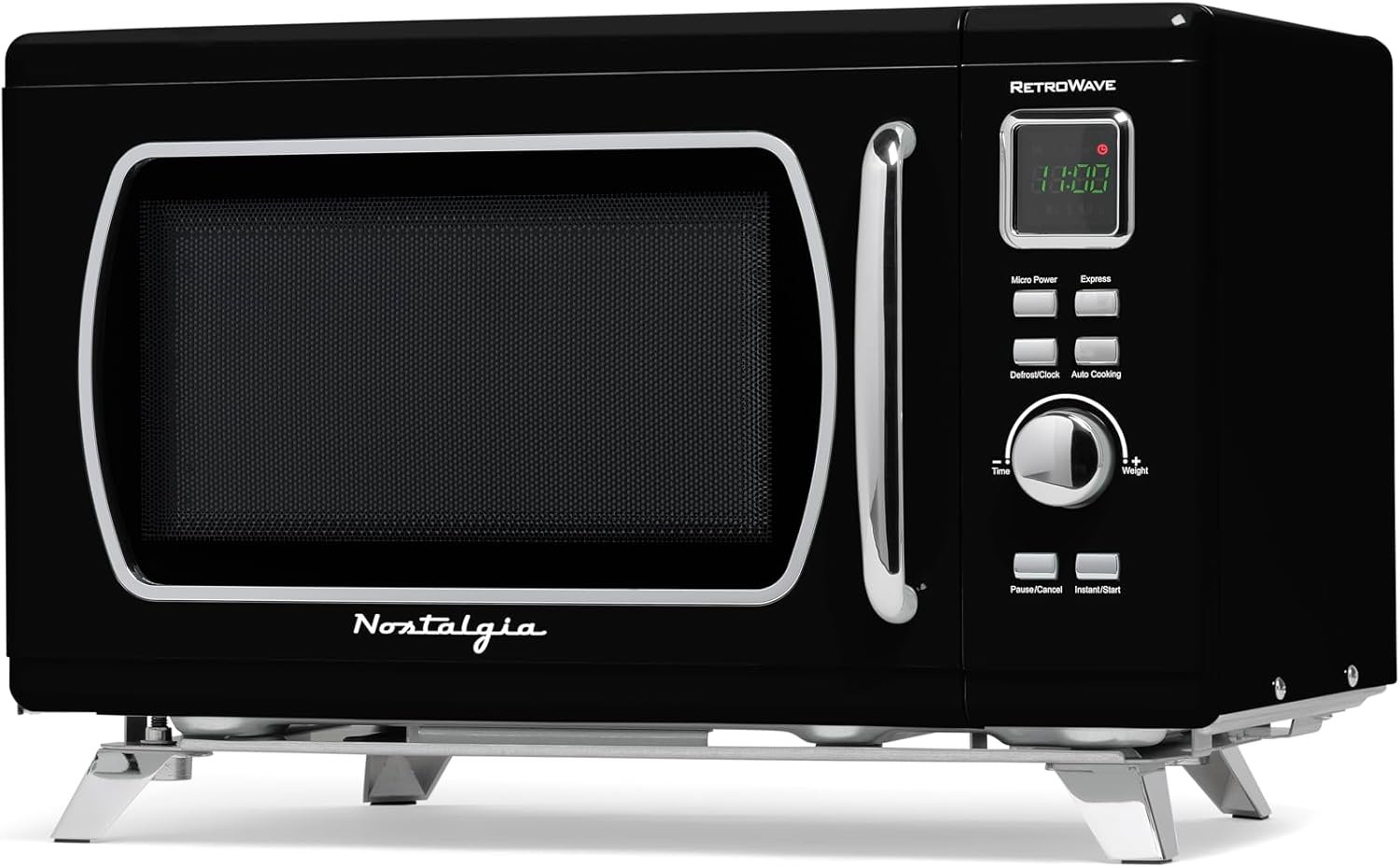 Nostalgia Mid-Century Retro Countertop Microwave Oven - Large 900-Watt - 0.9 cu ft - 8 Pre-Programmed Cooking Settings - Digital Clock - Kitchen Appliances - Black