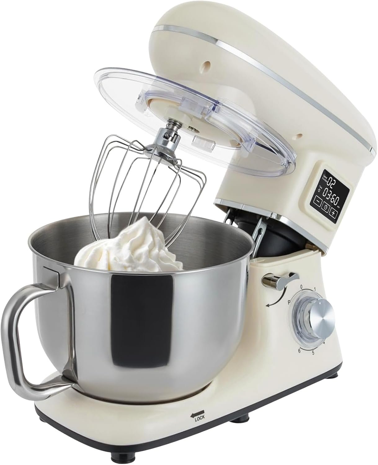 Treliamd 6.5QT Stand Mixer, 1350W 6 Speed Tilt-Head, Electric Kitchen Mixer With Dishwasher-Safe Dough Hook, Beater, Wire Whip & Pouring Shield (6.5 QT, White)