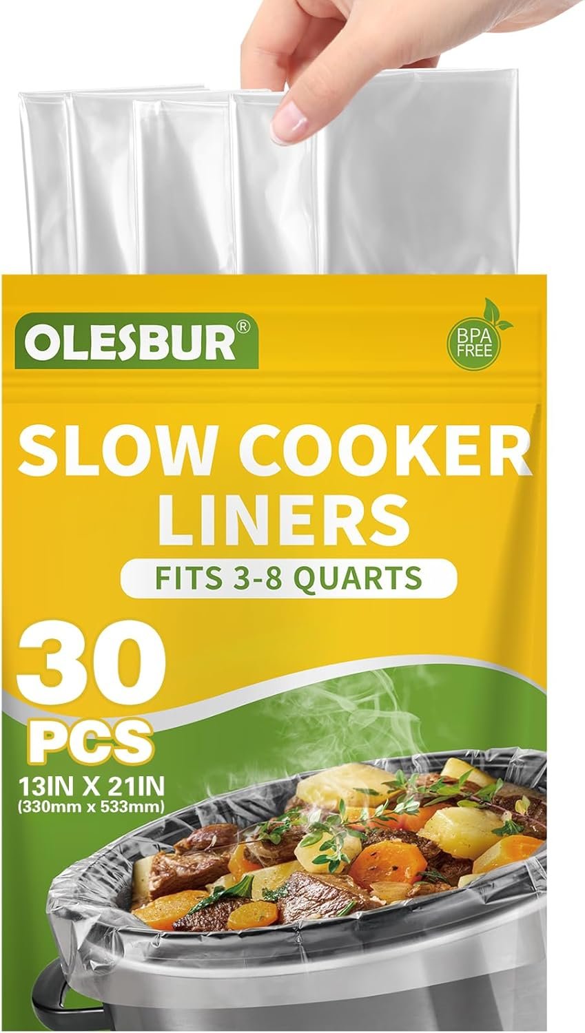30 Count Slow Cooker Liners, 13"x21", Fits 3-8 Quarts, Disposable Pot Liners Compatible with Crockpot, Oval Large Size, BPA-Free Cooking Bags, Kitchen Accessories, Cook with Ease