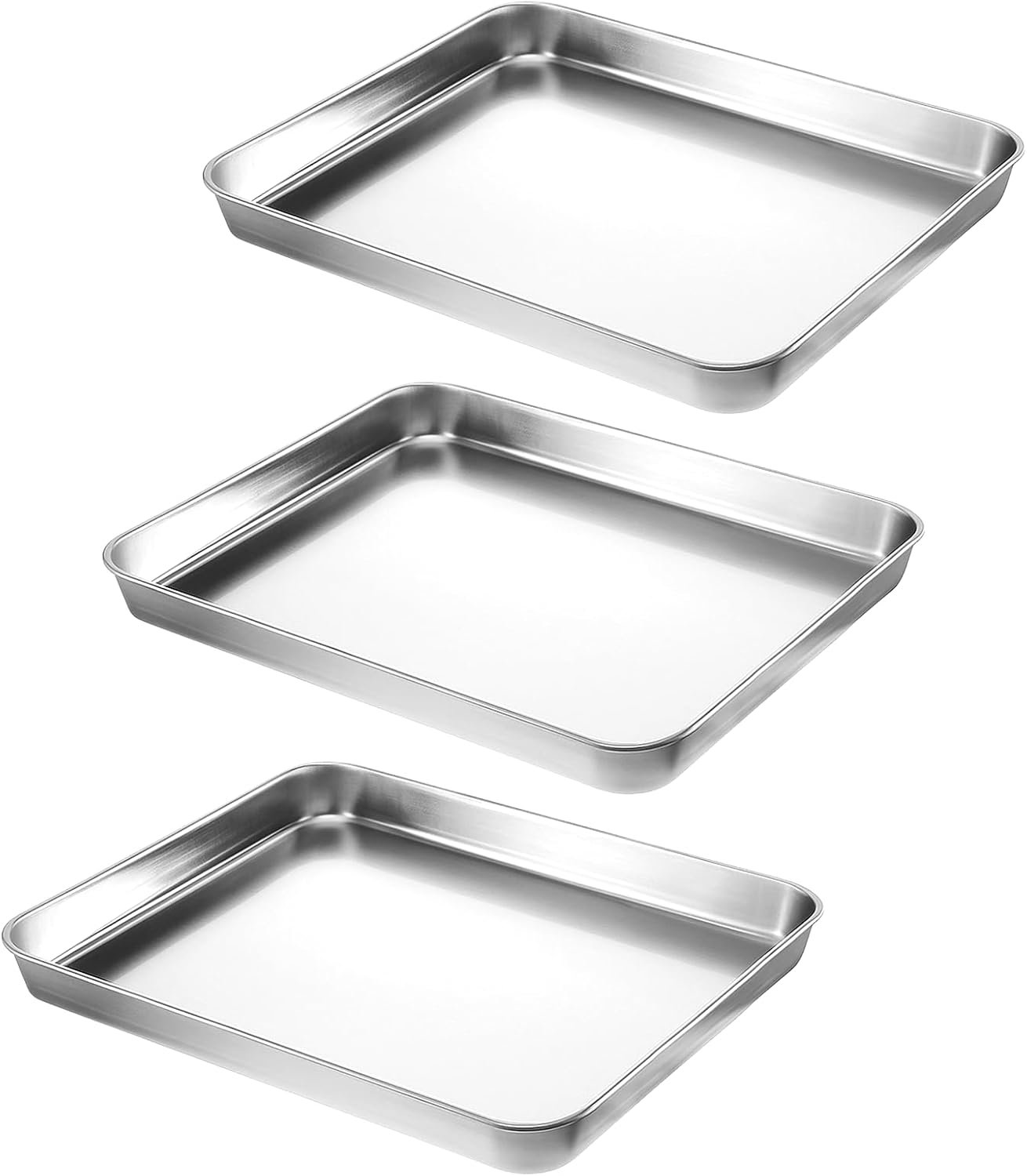 3Pcs Large Baking Sheet, 11.2x9.1 Inch Toaster Oven Pans for Baking Stainless Steel Cookie Sheet Baking Sheet Pan, Dishwasher Safe